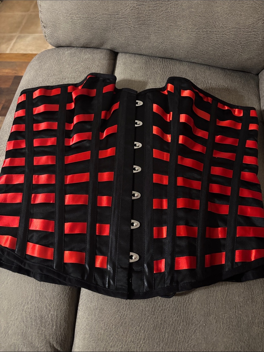 Black and Red Ribbon‎ Striped Corset Top XL